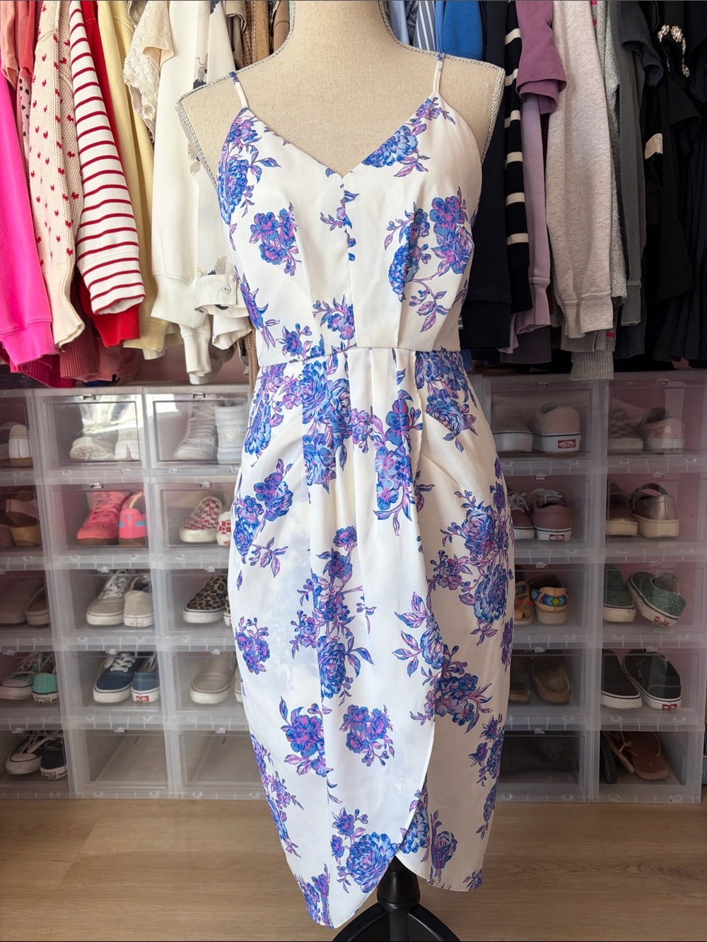 Chelsea28 White Midi Dress with Blue and Purple Floral Print